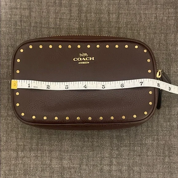 Coach Maple(dark brown) Sadie Pebbled Leather Crossbody with Gold Rivets - Picture 12 of 16